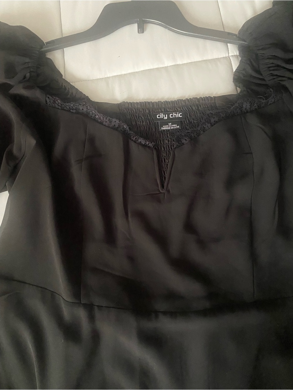 City Chic Black Square-Neck Puff Sleeve Tunic